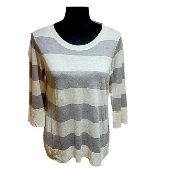 J. Crew lightweight cream and gray striped sweater - Picture 1 of 5